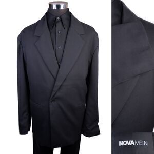 NOVA MEN Dexter Relaxed Jacket Blazer Sz XL (52R) Solid Black Poly Blend NWT